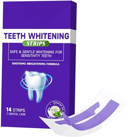 Lila blekremsor, 14 remsor, Teeth Whitening Strips, utan peroxid, tar bort ytliga fläckar och ger dig ett lyser upp leendet