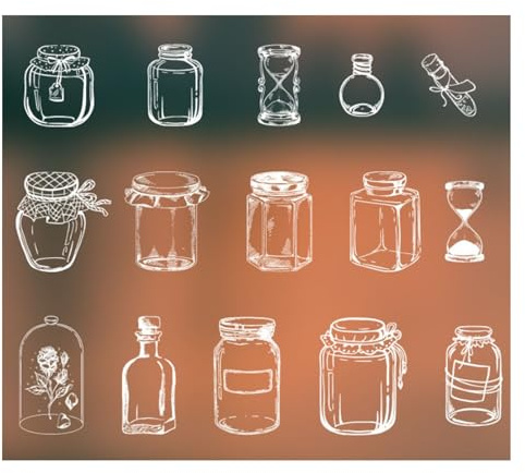 LUCKDANO Transparent Flaskform Transparenta Flaskformade Klistermärken - Utsökta Gör-det-självmönster - Självhäftande Dekorativa Klistermärken - för Fotoalbum och Dagböcker