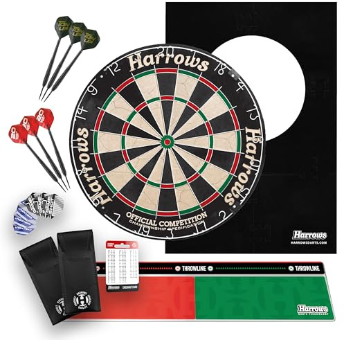 Harrows XL Dartbordsskydd – Stort 6-delat väggskydd eller komplett Premium XL Darts-paket med bräda, trofédarter och oche – Hem, klubb och presentalternativ (paket)