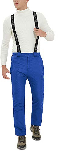 Maifly Skidbyxor för män, snowboardbyxor, snöbyxor med justerbar midja, avtagbara remmar, perfekta skidkläder för skidåkning, blå, XL