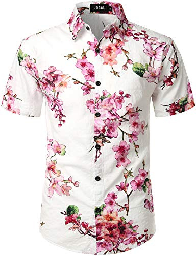 JOGAL Men's Hawaiian Shirt Short Sleeve Button Down Shirt Beach Vacation | Regular Fit, Lightweigh, Floral, Flower, Summer, Luan, Cruise, Beach, Vacation, Aloha Tropical Top