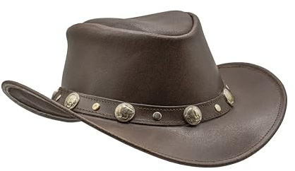 HADZAM Duschsäker cowboyhatt i läder | Western keps för regn | hållbara läderhattar för män (as8, alfa, s, svart) .., Brun, M