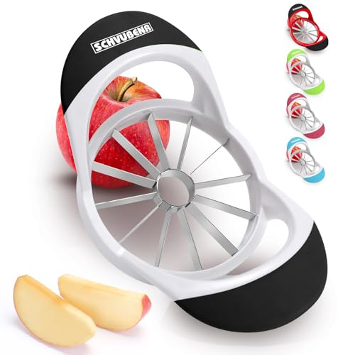 SCHVUBENR Large Apple Corer and Slicer - 4.72 Inch Apple Cutter Slicer with 12 Blades - Stainless Steel Apple Slicer - Sharp Apple Corer Tool - Anti-Slip Grip, Easy to Use & Dishwasher Safe - Black