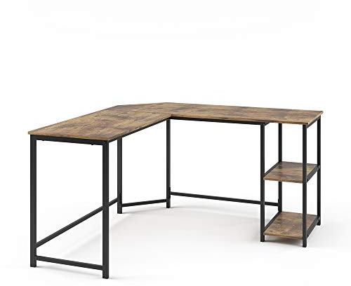 Vicco Eckschreibtisch Fyrk, Antikholz, 138 x 50 cm, mit offenen Regalböden zur platzsparenden Aufbewahrung