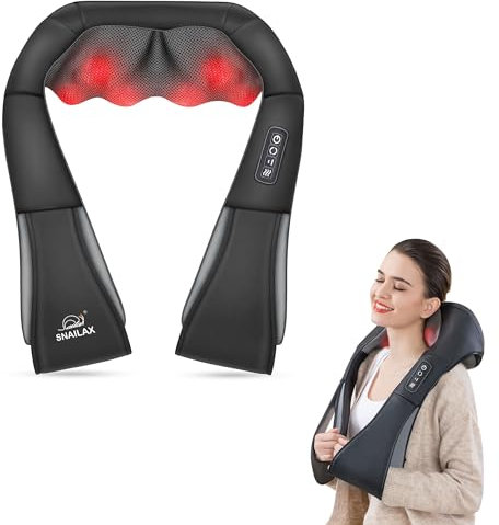 Snailax Schulter Nacken Rücken Massagegerät, Shiatsu Nackenmassagegerät mit Wärme, Rückenmassagegerät,Elektrisch 4D-Rotation Massagegerät zu Hause Büro, Geschenke für Männer, Frauen