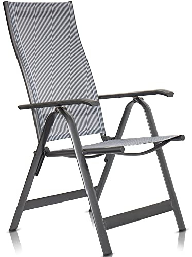 Rubberneck Aluminium Gartenstuhl Made in Germany 10-Stufen Hochlehner Klappstuhl, Belastbarkeit 130kg | Terrassenstuhl, Klappstuhl,10-stufig verstellbar, Hochlehner, Belastbarkeit 130kg, wetterfest, für Garten, Terrasse & Camping