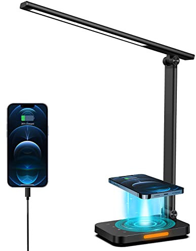 Lastar Desk lamp, LED Desk lamp with Wireless Charging, USB Charging Port, Memory Function, Touch Control, 5 Color Modes, Eye Protection, 5 Brightness Levels, Table lamp
