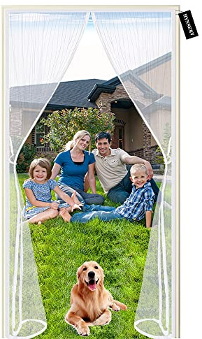 Magnetic Fly Screen Door,Thermal Screen Door 90x200cm(35x79inch) Keeps Mosquitoes Insects Out for Air Conditioner Heater Room Home Kitchen Without Drilling - White A