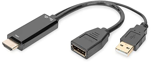 DIGITUS Adaptador HDMI - HDMI a Displayport - UltraHD 4k/30Hz - 0,2 m - HDMI 1.4, DP 1.2 - Alimentación a través de USB-A - Negro