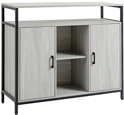 HOMCOM Modern Sideboard, Steel Frame Storage Cabinet with 2 Doors and Adjustable Shelves for Living Room, Hallway, Light Grey