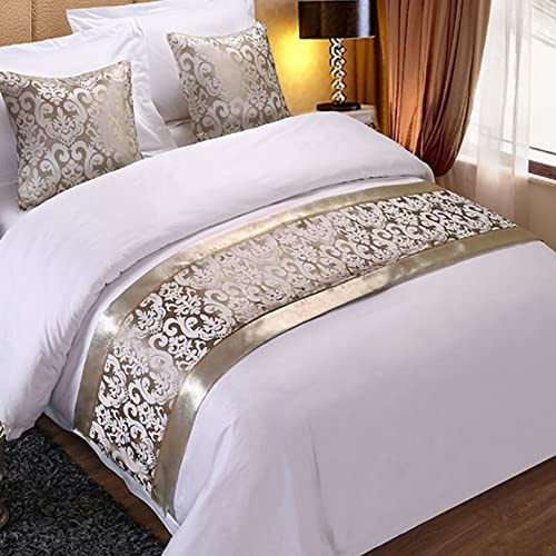 Biikoon Camino de Cama de Hotel, Protector de Cama, Bufanda de Cama, Patrón de Flores, Tapete Acolchado Para Cama de Matrimonio, Decoración Para Pies de Cama, Para Dormitorio, Plata, 240 X 50 Cm