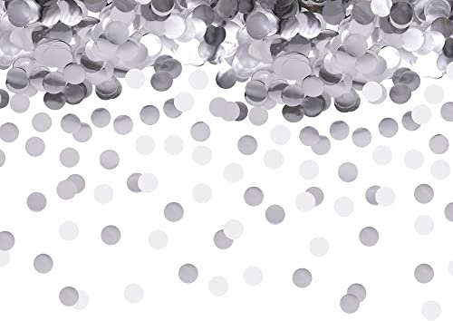 Cavore Konfetti silber/weiß, 2,5cm rund, 30g, 1500 Stück – Tischdeko für Geburtstag, Kindergeburtstag, Hochzeit, Babyparty, Taufe