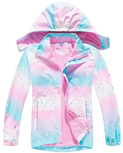 Fewlby Niña Chaqueta Impermeable con Capucha - Cortavientos Ligera con Forro Polar Abrigo Prueba de Viento Chubasquero Primavera Otoño Abrigos Deportivos 9-10 Años