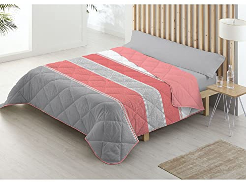 Donegal Collections - Edredon Nordico Estampado Reversible Cama 80/90 cm Bolonia, Color Coral - Edredon Nordico Cama 90 - Edredón de Fibra 300 gr/m2. Ligero y Calentito, Tacto Suave y Transpirable