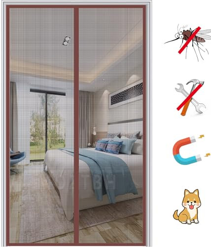 Fliegengitter Tür, fliegengitter balkontür,Insektenschutz Magnet Moskitonetz Automatisches Schließen Balkontür Fliegenvorhang,- Brown|| 85x200cm(33x78inch)