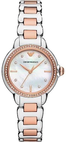 Emporio Armani Orologio da donna, movimento a tre lancette, orologio in acciaio inossidabile con cassa da 32 mm, Argento/Oro Rosa (2T Silver/Rose)