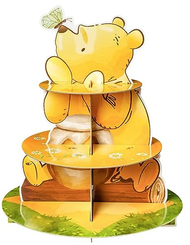 Z1juce Winnie Desserthalter, 3 Etagen, Winnie-Party, Desserthalter, Winnie-Thema, Papp-Kuchenständer für Geburtstagsparty-Dekorationen, Winnie-Cupcake-Display für Jungen und Mädchen,