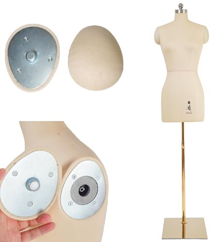 lavandeform Schneiderpuppe für Damen, Größe 8, professionelle Schneiderpuppe, Schaumstoffkörper zum Anstecken, höhenverstellbarer Torso mit stabiler Metallbasis, Beige, 8
