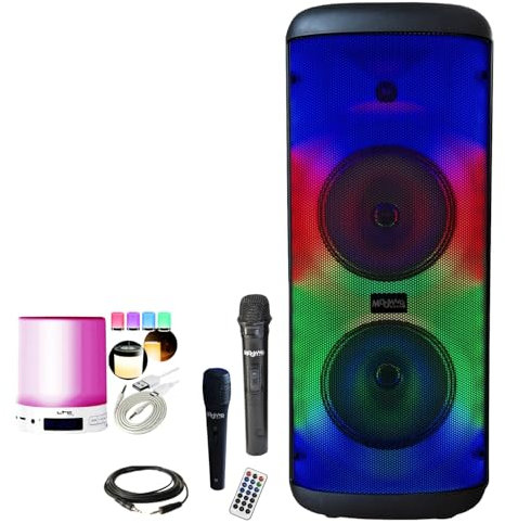 MOOVING LIGHT & SOUND - Altavoz Karaoke 600 W con batería Bluetoth USB ELECTRO-SOUND600-2 micrófonos - Altavoz despertador - Noche de cumpleaños
