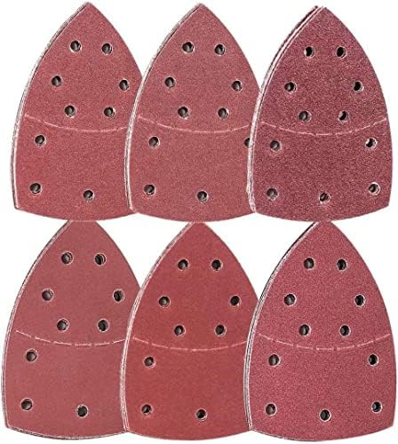 Lot de 60 feuilles abrasives, 152 x 105 mm, 11 trous auto-agrippants triangulaires pour outils multi-outils, papier abrasif pour souris assortis grains 40/60/80/120/180/240, pour polissage et ponceuse
