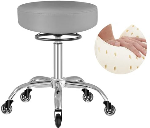 OUTMASTER Rollhocker höhenverstellbar mit Rollen - 50-62cm，bis 180 kg belastbare Arbeitshocker，360° Drehhocker Hocker für Salon und Spa,aus Leder Hocker (Grau)