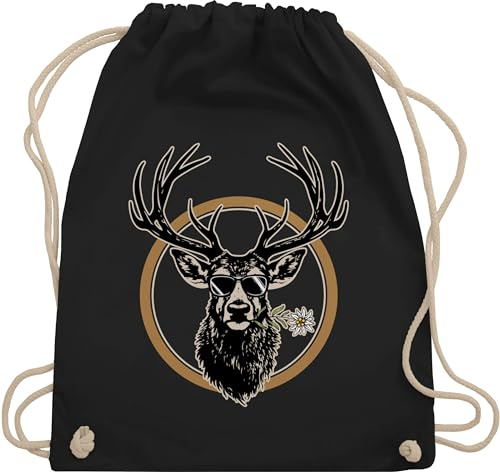 Turnbeutel Rucksack - Kompatibel mit Oktoberfest Tasche - Cooler Hirsch Hirschgeweih Jäger - Unisize - Schwarz - trachtenrucksack bayrische hirsche taschen trachtentaschen bayrisch edelweiß
