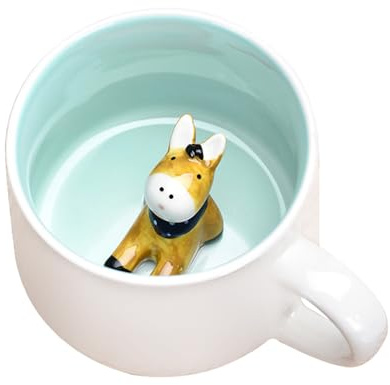 Soulnioi Bonita taza de cerámica 3D de animales con asa, hecha a mano con figura de animales para café, té, leche, regalo para cumpleaños, graduación, San Valentín, bodas (burro)
