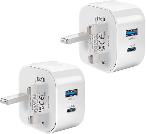 Bediaca USB C Plug Fast Charge Plug,2 Pack Dual Port Micro USB Plug Type C Wall Charger UK Compatible with iPhone 17/16/15/15 Pro Max/14/14 Pro/14 Pro Max/13 Pro/13/12 Pro Max/11 Pro/iPad