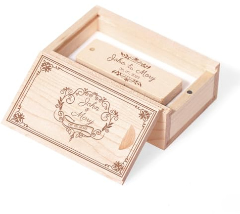 Clé USB Personnalisée Coffret Cadeau en Bois Massif Clé USB Flash Drive 3.0 Idée Cadeau pour Mariages, Anniversaires, remises de diplômes (Amour, 256.0, GB)