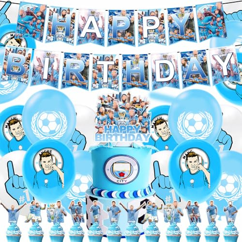 Football Compleanno Party Set,Decorazioni Compleanno Calcistico Sport Tema Compleanno Decorazioni Calcio Party Palloncini,Striscioni,Cake Toppers,per Gli Appassionati di Calcio