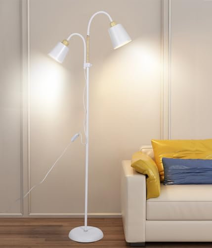 ANTENLICHT Lámpara de pie blanca VILI | Casquillo E27 máx. 60 W | Giratorio 360 ° 2 cabezales de lámpara | Moderna lámpara de metal con altura de 159 cm | para salón, dormitorio, estudio, sin bombilla