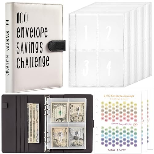 Budget Planner Deutsch Budget Planer Geld Organizer mit 100 Binder Taschen A5 Mulitfarbig Ringbuchordner für Finanzplaner Budget Sparen Mappe Cash Stuffing Startset Geburtstags Geschenk (Schwarz)
