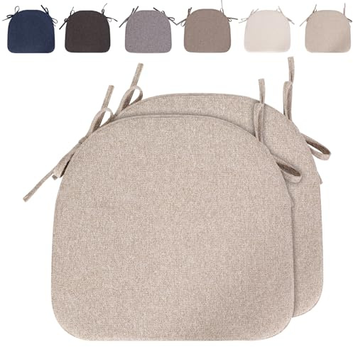 Stuhlkissen mit Bändern (43 * 41cm) Sitzkissen Stuhl rutschfest Sitzauflage Sitzpolster halbrund für Stühle in Haus und Garten Büro (beige-2pcs)