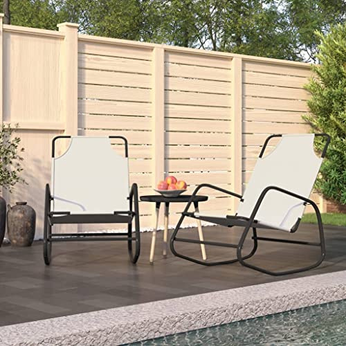 INLIFE Tumbona balancín de acero y textileno crema, muebles de jardín (13,5 kg)