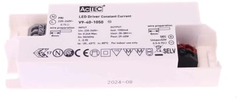 A2ZWORLD LED Driver CC Courant constant 1050 mA 28 V-38 VDC pour alimenter LED Max 40 W - ENEC et CE - Alimentation AC