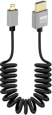 GELRHONR 4K Micro-zu-HDTV-Spiralkabel, 18 Gbit/s 4K@60Hz Micro-Stecker-zu-Stecker HDTV2.0-Spiralkabel, für Kameras, Video-Capture-Karten (Straight)