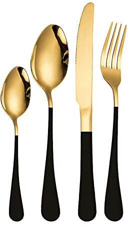 Cutlery Set, Stainless Steel Flatware Set,transparent plastic, Spoon Knife and Fork Set,16-Piece Modern Kitchen Silverware Tableware Set Service for 4 People,18/10 Stainless Steel Flatware Set,Titaniu