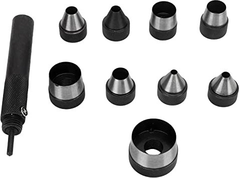 LetCart Juego de perforadores huecos de acero inoxidable para cuero, 9 tamaños, kit de perforadoras de cuero, herramienta de junta ligera portátil silenciosa con mango