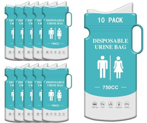 Bcihomall Disposable Urine Bags with Handle, 10 Pcs Emergency Toilet Pee Bags, Portable Urinal Toilet Bags, Travel Urine Bag Vomit Bag for Traffic Jams, Camping, Hiking, Pregnant, Patient, Kids
