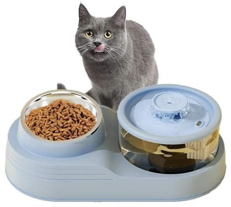 Automatisk hundmatare, kattmatare och vattendispenser 2 I 1 Automatisk | Tyst design, lutning av livmoderhalsstöd, utfodring och vattenförsörjning för avvänjning av kattungar
