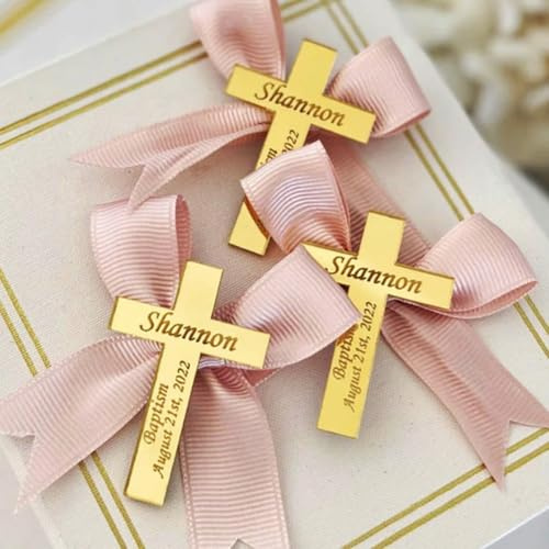 20/50/100 Stück Personalisiertes Graviertes Acrylkreuz Als Taufgeschenk, Personalisiertes Taufgeschenk Mit Namen, Tischdekoration Zur Babyhochzeit, Taufkreuz Aus Acryl, Dankesschild(100pcs)