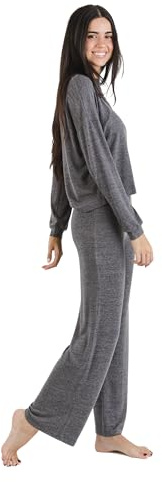 TRAMAS+ Pigiama Invernale da Donna, Pigiama Angorina da Donna, Set di T-Shirt a Maniche Lunghe e Pantaloni Lunghi con Vita Calda Regolabile, Set da Donna- S, Gris Marengo