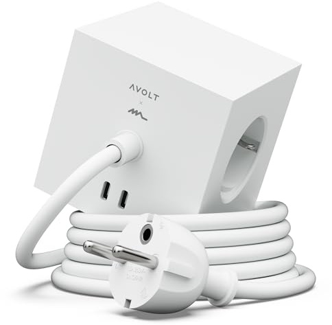 Avolt Square 1 Multipresa Cubo Magnetica con USB, 3m, 3 Prese, USB-C | Bianco – multipresa cubo magnetica, ricarica USB-C 30W, edizione Martinelli Luce