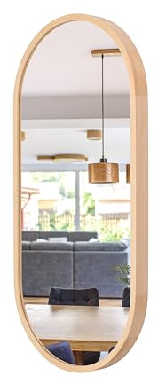 STOLARNIA PIKA Ovaler Bad Spiegel (80x48 cm) - Wandspiegel mit Holzrahmen - Oval Spiegel mit Holz Naturkiefer für Badezimmer, Flur, Wohnzimmer, Schlafzimmer - Stilvoller Kiefernholz Badespiegel LEJA