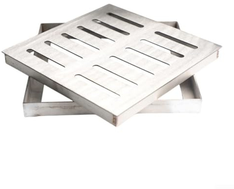 Feeshoppher Edelstahl-Schachtabdeckung, Abflussgitter/Regenwassergitter, Kanalabdeckung, quadratischer Innenhof-Bodenablauf mit Rahmen (150 x 150 x 20 x 2 mm)
