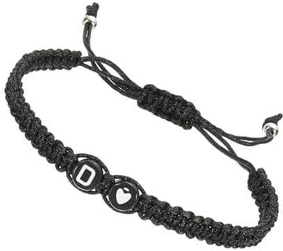 PATIKIL Pulsera con inicial, ajustable, diseño de corazón del alfabeto, pulsera trenzada de cuerda negra a juego, pulsera con inicial para parejas, regalos personalizados