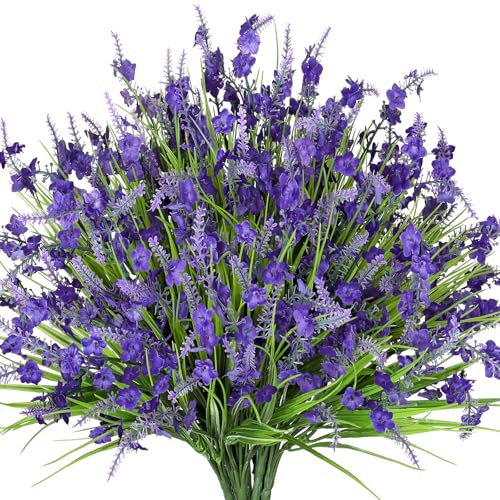 UXORSN konstgjorda blommor som äkta 12 buntar konstgjorda växter utomhus konstgjorda lavendel blommor utomhus väderbeständiga konstgjorda balkongväxter konstgjord växt för utomhus trädgård bröllop