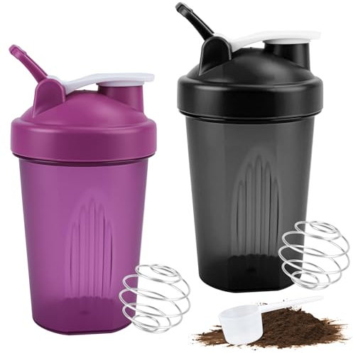 Muyohix 2 Pcs Shaker Proteinas, 400ml Botella Agitadora con Bola Mezcladora, Botella Mezcladora de Batidos de Proteínas, Sin Fugas, Sin BPA, para Fitness, Suplemento, Botellas de Bebidas
