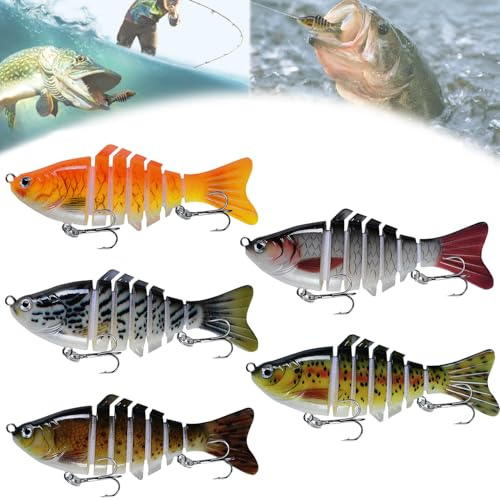 Cebo de natación biónico, 5pcs Señuelo robótico de na-tación, Multi-articulado de Nata-ción, Ce-bo de natac-ión biónico 3D, Cebo de natación para Pesca de lubina, Señuelos de Pesca para diversas Aguas