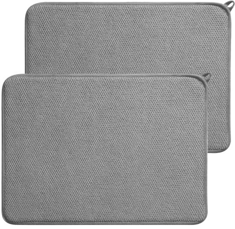 Woobroo 2 PCS 45 x 60CM Microfibre Drying Up Mats, Sink Drainer Mat, High Absorbency Draining Board Mat, Non-Slip Washable, Heat Resistant Dish Drying Pad for Kitchen Bar Plates and Cups(Grey)